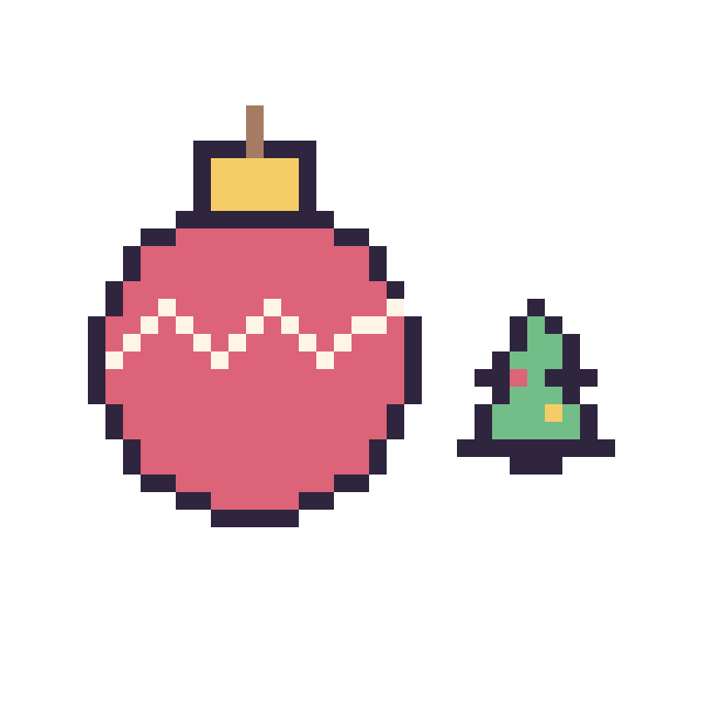 Modèle de pixel art Boule de Noël et Sapin de Noël simple 10 × 10 sur une grille de 40 par 40 cases