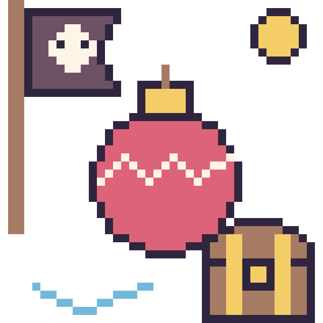 Modèle de pixel art Boule de Noël en aventure pirate sur une grille de 40 par 40 cases
