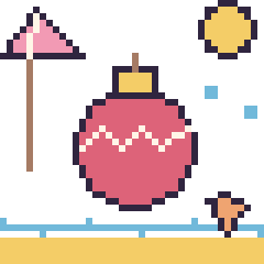 Pixel art Boule de Noël à la plage, grille 40 × 40