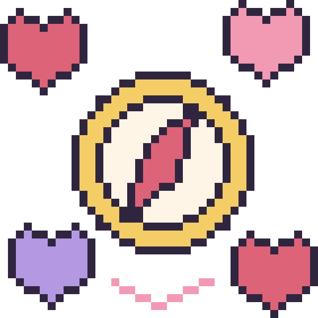Modèle de pixel art Boussole avec des cœurs sur une grille de 40 par 40 cases