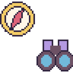Pixel art Boussole et Jumelles, grille 48 × 48