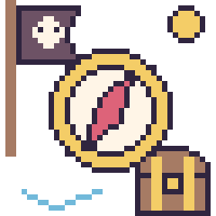 Pixel art Boussole en aventure pirate, grille 40 × 40