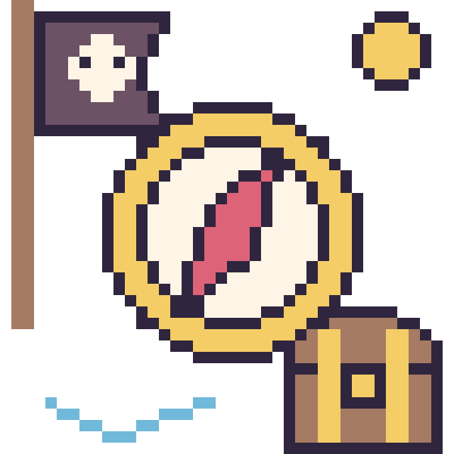 Modèle de pixel art Boussole en aventure pirate sur une grille de 40 par 40 cases