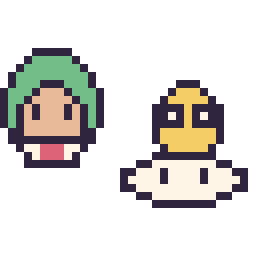 Pixel art Bowser Junior mini et Lakitu mini, grille 32 × 32