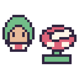 Pixel art Bowser Junior mini et Plante Piranha mini, grille 32 × 32