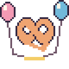 Pixel art Bretzel avec des ballons, grille 40 × 40