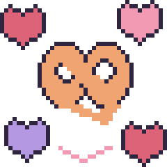 Pixel art Bretzel avec des cœurs, grille 40 × 40