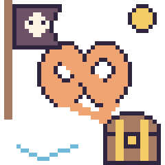 Pixel art Bretzel en aventure pirate, grille 40 × 40