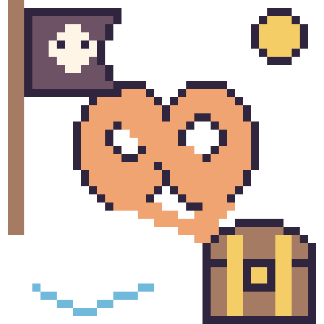 Modèle de pixel art Bretzel en aventure pirate sur une grille de 40 par 40 cases