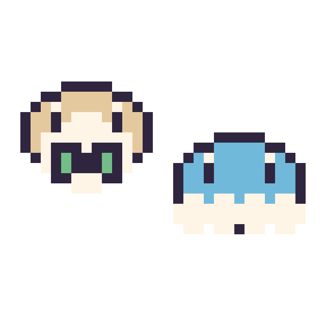 Modèle de pixel art Brindibou mini et Grenousse mini sur une grille de 32 par 32 cases