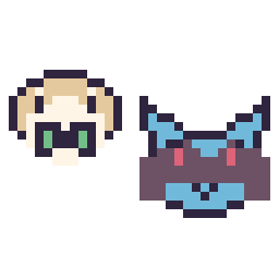 Pixel art Brindibou mini et Riolu mini, grille 32 × 32