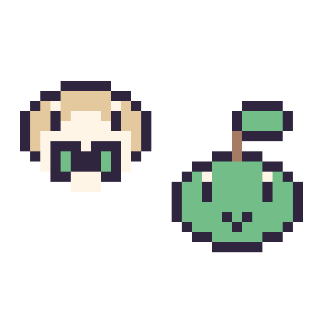 Modèle de pixel art Brindibou mini et Tortipouss mini sur une grille de 32 par 32 cases
