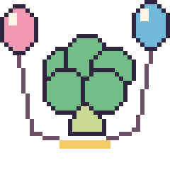 Pixel art Brocoli avec des ballons, grille 40 × 40