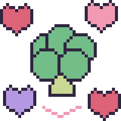 Pixel art Brocoli avec des cœurs, grille 40 × 40