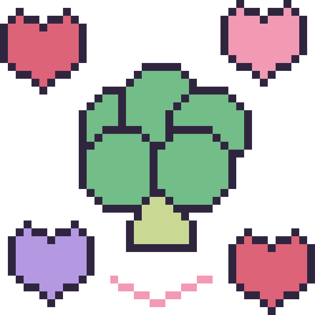 Modèle de pixel art Brocoli avec des cœurs sur une grille de 40 par 40 cases