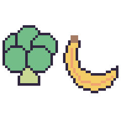 Pixel art Brocoli et Banane, grille 48 × 48
