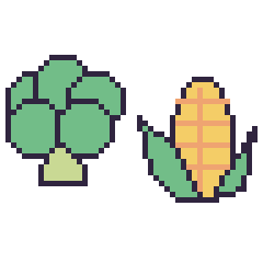 Pixel art Brocoli et Maïs, grille 48 × 48