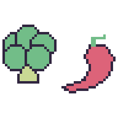 Pixel art Brocoli et Piment, grille 48 × 48