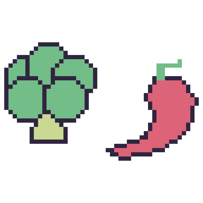 Modèle de pixel art Brocoli et Piment sur une grille de 48 par 48 cases