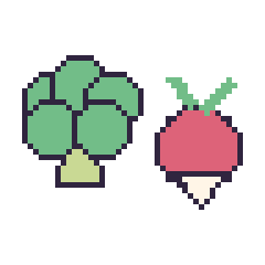 Pixel art Brocoli et Radis, grille 48 × 48