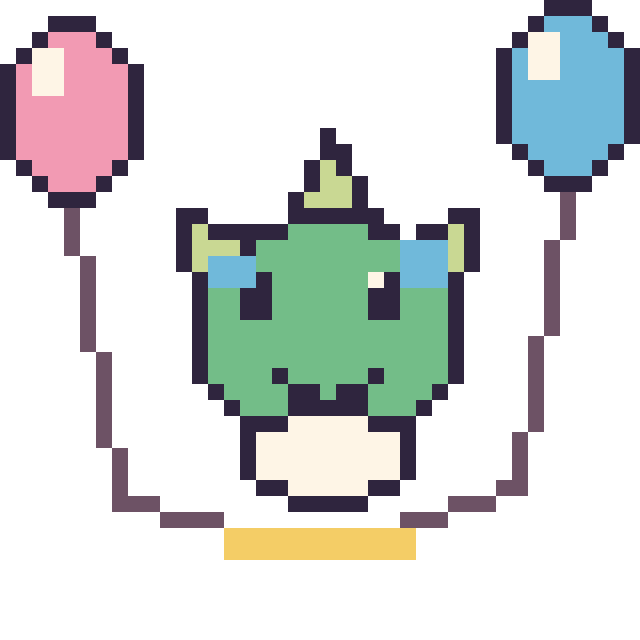 Modèle de pixel art Bulbizarre avec des ballons sur une grille de 40 par 40 cases