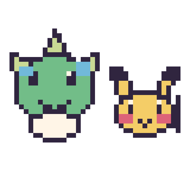 Modèle de pixel art Bulbizarre et Pikachu mini sur une grille de 40 par 40 cases
