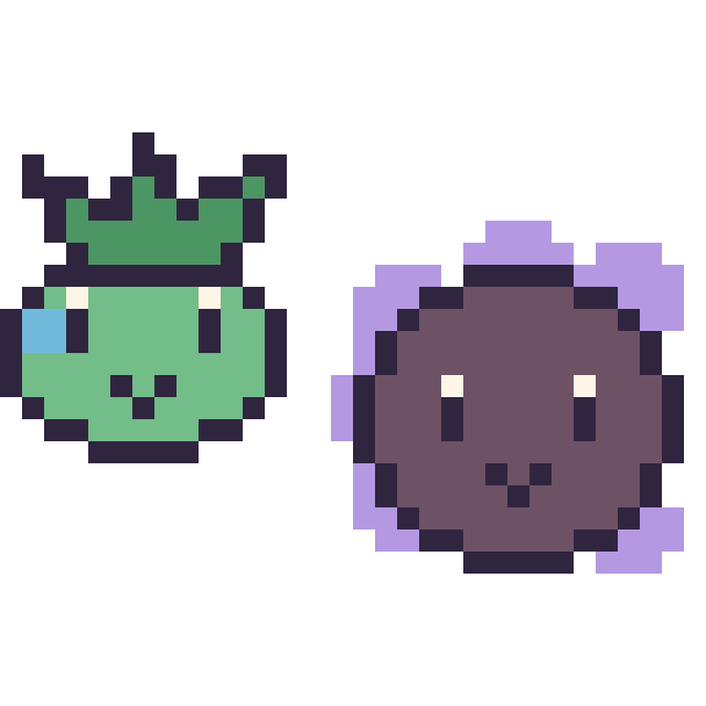 Modèle de pixel art Bulbizarre mini et Fantominus mini sur une grille de 32 par 32 cases
