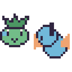 Pixel art Bulbizarre mini et Gobou mini, grille 32 × 32