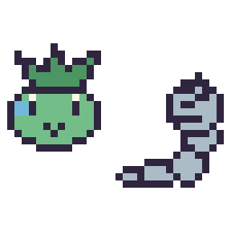 Pixel art Bulbizarre mini et Onix mini, grille 32 × 32