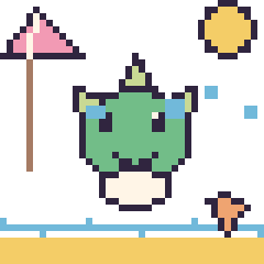 Pixel art Bulbizarre à la plage, grille 40 × 40