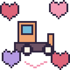 Pixel art Bulldozer avec des cœurs, grille 40 × 40