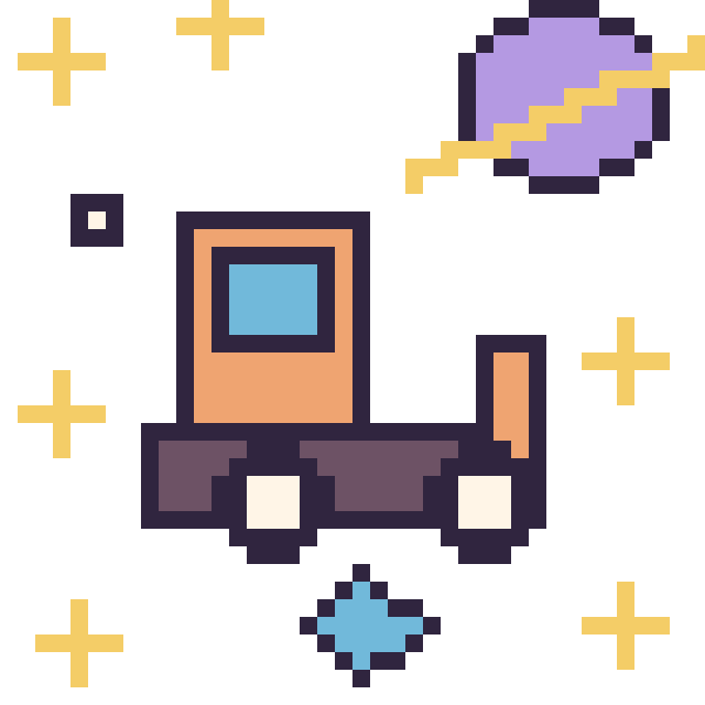 Modèle de pixel art Bulldozer dans l’espace sur une grille de 40 par 40 cases