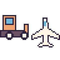 Pixel art Bulldozer et Avion, grille 48 × 48