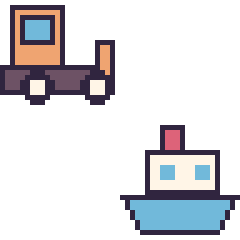 Pixel art Bulldozer et Bateau, grille 48 × 48