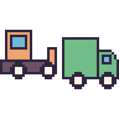 Pixel art Bulldozer et Camion poubelle, grille 48 × 48