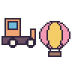 Pixel art Bulldozer et Montgolfière, grille 48 × 48
