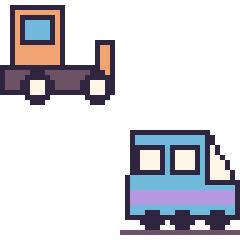 Pixel art Bulldozer et TGV, grille 48 × 48