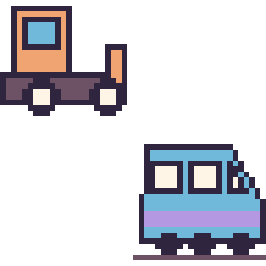 Pixel art Bulldozer et Train, grille 48 × 48