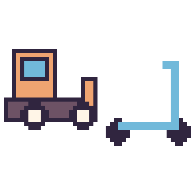 Modèle de pixel art Bulldozer et Trottinette sur une grille de 48 par 48 cases