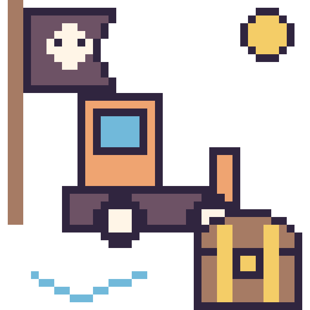 Modèle de pixel art Bulldozer en aventure pirate sur une grille de 40 par 40 cases