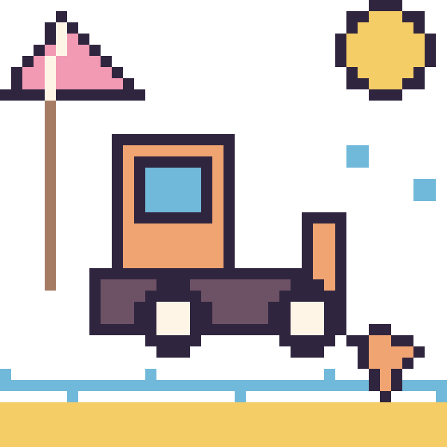 Modèle de pixel art Bulldozer à la plage sur une grille de 40 par 40 cases