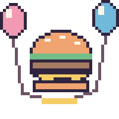 Pixel art Burger avec des ballons, grille 40 × 40