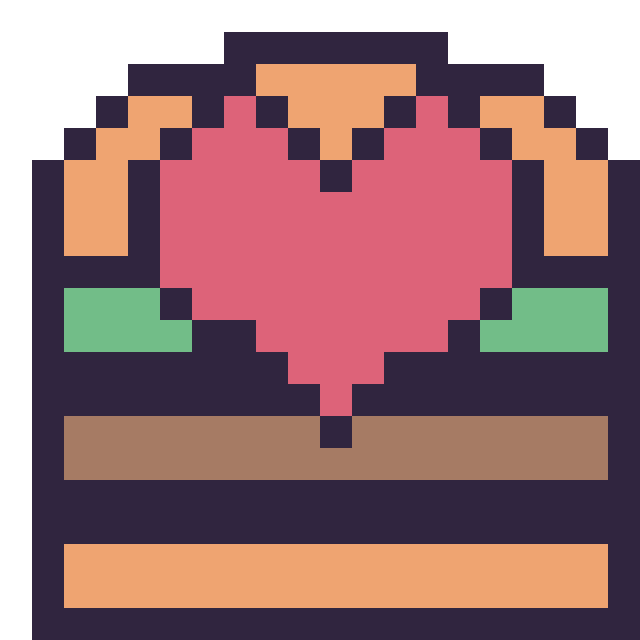 Modèle de pixel art Burger avec un cœur sur une grille de 20 par 20 cases