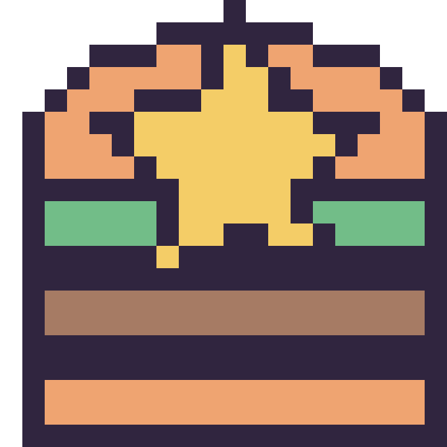 Modèle de pixel art Burger avec une étoile sur une grille de 20 par 20 cases