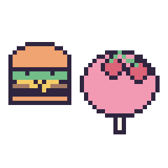 Pixel art Burger kawaii 16 × 16 et Sucette avec des cerises, grille 40 × 40
