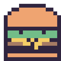 Pixel art Burger kawaii 16 × 16, grille 16 × 16