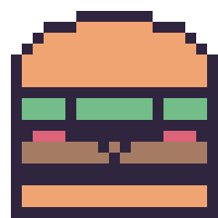 Pixel art Burger kawaii, grille 20 × 20