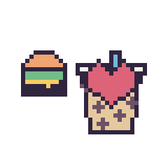 Pixel art Burger simple 12 × 12 et Boba avec un cœur, grille 40 × 40