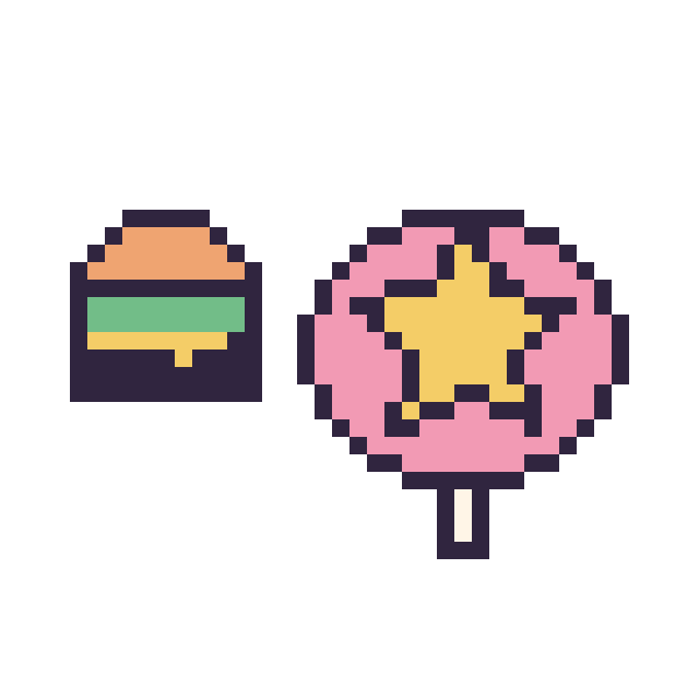 Modèle de pixel art Burger simple 12 × 12 et Sucette avec une étoile sur une grille de 40 par 40 cases