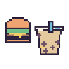 Pixel art Burger simple 16 × 16 et Boba décoré, grille 40 × 40